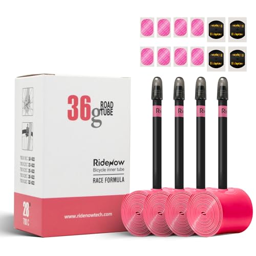 RideNow 4 Pack Road Bike Inner Tubes, 700 x 18C-32C, Metal/TPU Presta Valve