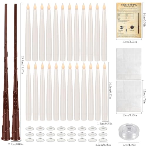 Image of fclayvts 24PCS Floating Candles with Wand Remote,Magic Hanging Taper Candle with String,Flickering Battery Operated Taper Candle with Wand Remote for Halloween Decorations Best Gift(White)