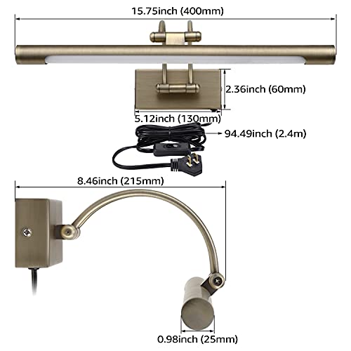 Leonlite Swivel Led Picture Light, Plug-In & Hardwired, Cri90, Full Metal Picture Frame Lighting For Wall Art, Painting, Swing Arm Artwork Lamp For Portrait, Bookshelf, 3000K Warm White, Antique Brass #TOP6