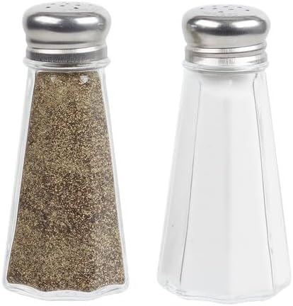 Betolla (Pack of 12) 3 oz Salt and Pepper Shakers – Paneled Glass Shakers with Stainless Steel Mushroom Tops for Restaurants, Cafés & Home Use