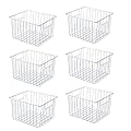Freezer Basket Organizer, Refrigerator Metal Wire Storage Divider, Household Container Bins with Handles for Kitchen, Pantry, Cabinet, Closets - Pearl White (6, 11in x 10in x 5.5in)