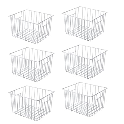 Freezer Basket Organizer, Refrigerator Metal Wire Storage Divider, Household Container Bins with Handles for Kitchen, Pantry, Cabinet, Closets - Pearl White (6, 11in x 10in x 5.5in)