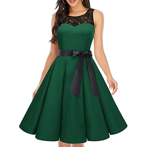 Bbonlinedress Women's 1950s Green Vintage Swing Dress Rockabilly Lace Cocktail Prom Christmas Party Dress Dark Green L Cover