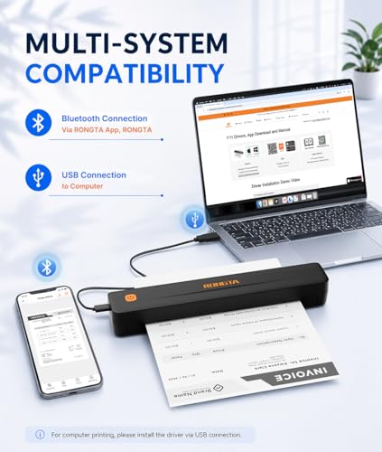 Image of Rongta Thermal Portable Printers Wireless for Travel, Bluetooth Mobile Printer with 200 Sheets Thermal Papers