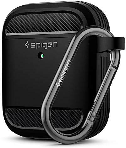 Spigen Rugged Armor Designed for Airpods Case Cover Protective Case with Keychain for Airpods 1 & 2 Case - Matte Black