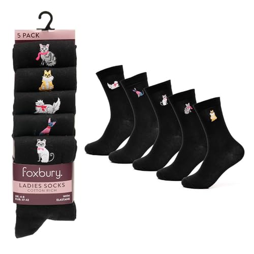 Calcetines de mujer para uso diario cómodos con motivos de estrellas y gatos 3