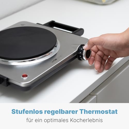 Foto von Clatronic® Kochplatte elektrisch mit 1500W | Herdplatte 1 Kochfeld für Küche, Büro oder Camping | elektrische Kochplatte mit stufenloser Temperatureinstellung | Einzelkochplatte Edelstahl | EKP 3788