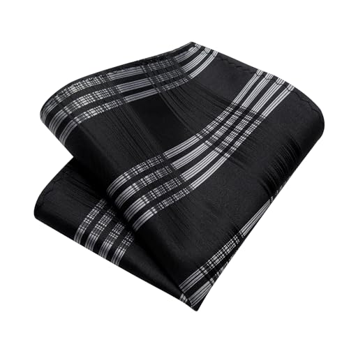 Image of DiBanGu Plaid Ties for Men Silk Checkered Necktie and Pocket Square Cufflinks Tie Clip Set with Gift Box for Wedding Business