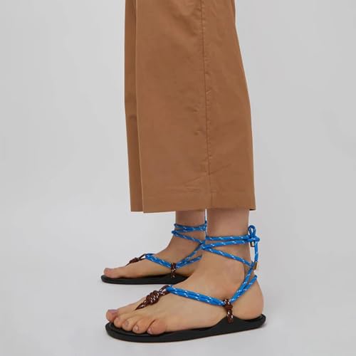 Image of ZJGZF Rope Flip Flop Sandals for Women Thong Sandals Adjustable T Straps Comfortable Soft Flat Sandals