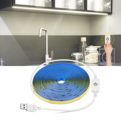 Image of AIMENGTE 5V COB LED Strip Light 6.56ft (2m), Dimmable, White, Cuttable, with Adhesive Backing - Flexible Strip Light for Kitchen cabinets, wardrobes, Shoe Racks, Bedroom Decoration
