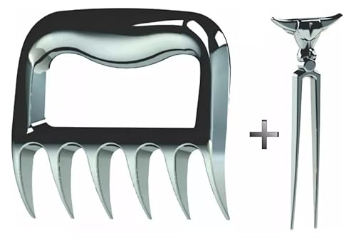 Kit Garra De Urso Garfo Tridente Churrasco Petisco Com Suporte