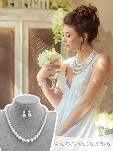 BBTO 8 Pcs Pearl Necklace and Earrings Set for Women Faux Pearl Bracelets Costume Jewelry Set for Wedding Gift Birthday Party3