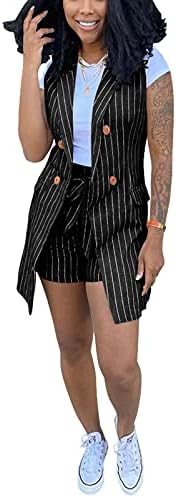 Elegant Stripe Sleeveless Vest Blazer 