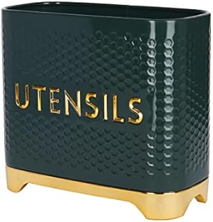 KitchenCraft Lovello Textured Kitchen Utensil Holder, 19 x 9 x 18cm  Hunter Green & Gold