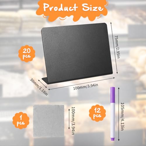 KATLINNA 20 Stück Kreidetafel Klein Buffet Schilder Mini Kreidetafeln zum Beschriften Kunststoff Kleine Tafeln mit 12 Kreidemarker für Nachrichtenschilder, Preisschilder, Tischkarten, Hochzeit Party
