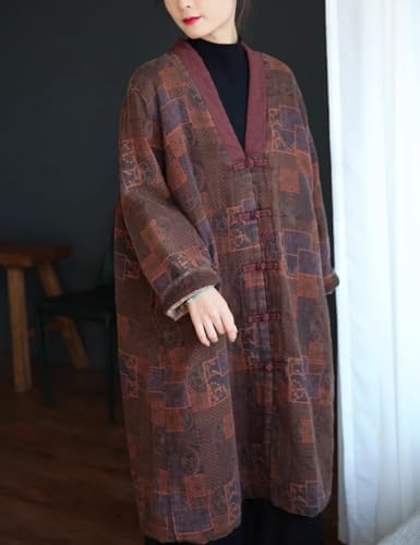 NFYM Womens Knee Length Quilted Kimono Jackets Winter Warm Soft Cotton Printed Boho Vintage Loose Outwear Coats4