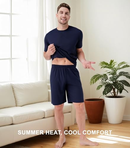 Image of DAVID ARCHY Men's Summer Pajamas Set Lightweight Breathable Short Sleeve Loungewear, Cooling Waffle Knit Sleepwear