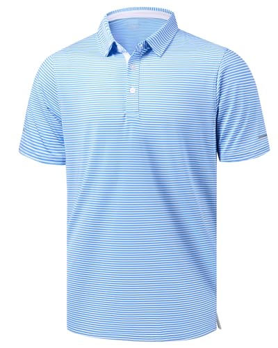 Image of Golf Shirts for Men - Dry Fit Moisture Wicking Short Sleeve Performance Sport Casual Striped Collared Mens Polo Shirt