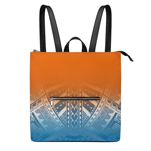 Modern Pu Backpack Ladies Work Travel Roomy Zip Pocket Polynesian Tribal Art Compact Lightweight Design