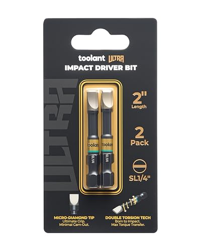 Image of toolant SL1 /4 inch x 2 inch Magnetic Slotted Impact Bits, 2-Piece Set | Impact Steel X2 and CNC-machined micro-textured tips provide secure grip and controlled torque.