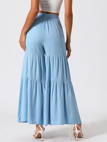 Image of Allegra K Women's 2026 Summer Wide Leg Palazzo Pants High Waisted Flowy Trendy Casual Lounge Boho Beach Ruffles Trousers
