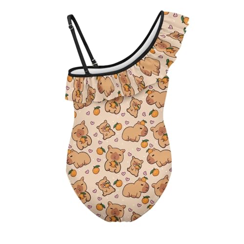 Image of Ladybug Swimsuits for Girls 5-14 One Piece Bathing Suit Kids One Ruffle Shoulder Beach Sport Swimwear