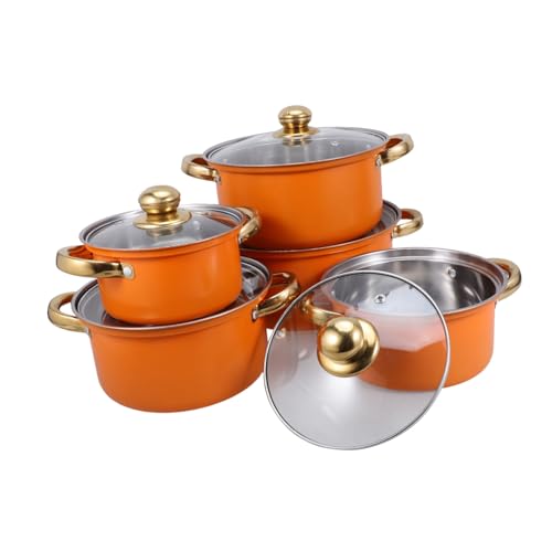 COLLBATH 5 juegos Ollas y Cacerolas de Acero Inoxidable con Asas Ergonómicas Resistentes al Calor Base Gruesa para Calentamiento Uniforme para Inducción y Cocinas Variadas Duradero y