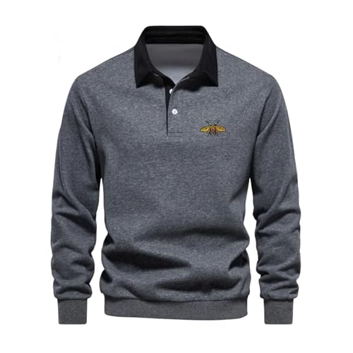 Men's Embroidered Pure Cotton Long Sleeved Polo Shirt Fashionable Casual Comfortable and Versatil