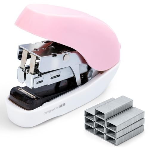 Image of M&G Mini Stapler with Staples, Small Pink Effortless Stapler Set, 20 Sheet Capacity, One Finger, 1000 Standard Staples, Office staplers for Desk, Easy to Load