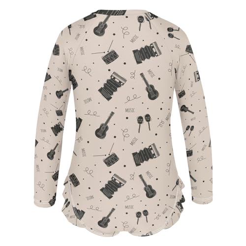 Musical Girls Swimsuit One Piece Rash Guard Girls' Swimwear Long Sleeve Swimsuits for Girl Size 3-12T3