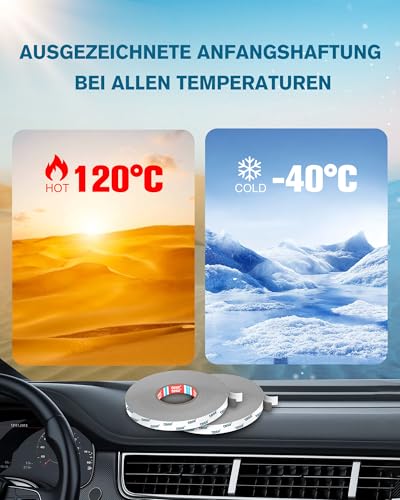 Emitever Doppelseitiges Klebeband 11 m*10 mm*1.1 mm, 6703 Extra Starkes Montageband, Wasserfest und Hochtemperaturbeständig für Auto, Heim- und Büro