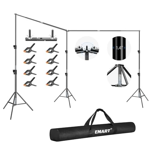 Emart Photo Video Studio 20 ft Wide 10 ft Tall Adjustable Heavy Duty Photography Backdrop Stand, Background Support System Kit with 3 Stands, 8 Spring Clamps, 1 Carrying Bag