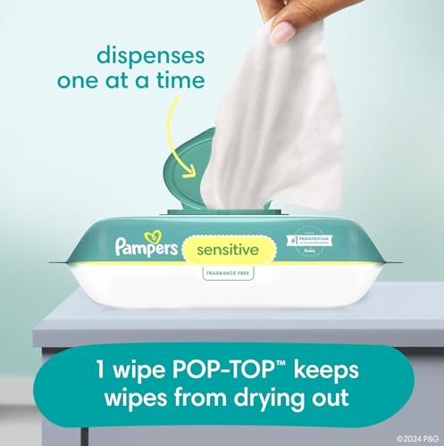 image for Pampers Baby Wipes Sensitive, Water Based Baby Wipes, Hypoallergenic a