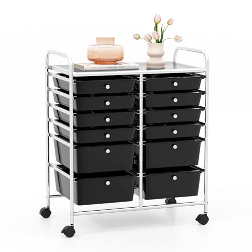 Chariot de rangement à 12 tiroirs et roulettes pour bureau et cuisine