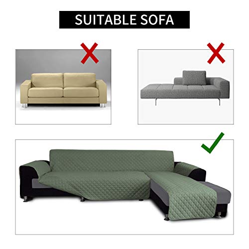 Image of Easy-Going Microfiber Sofa Slipcover L Shape Sofa Cover Sectional Couch Chaise Lounge Reversible Furniture Protector For Pets Kids Dog Cat (X-Large, Greyish Green)