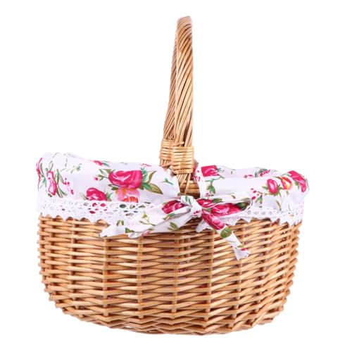 HOLIDYOYO Cesta Portaoggetti in Vimini Portatile Design con Originale Color Rosa per Picnic e Conservazione Alimenti Resistente e