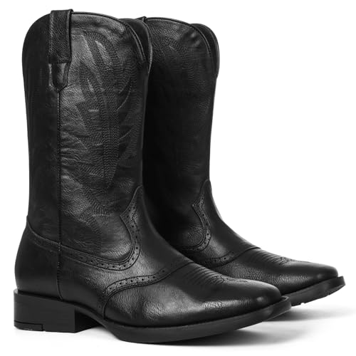 Lyrisiphy Mens Cowboy Boots Black Square Toe Embroideried Western Boots Traditional Country Boots Durable Work Boots3