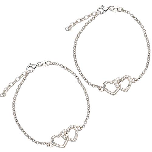 Image of Cherished Moments 925 Sterling Silver Mom and Me Double Heart Bracelet Sold as a Set or individually