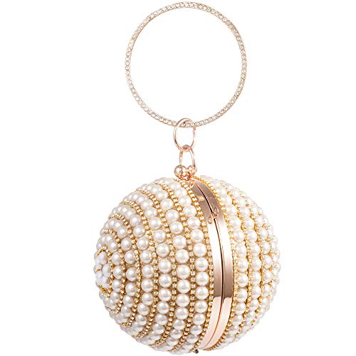 Wpkltmz Womans Round Clutch Ball Handbag Dazzling Full Rhinestone Tassles Ring Handle Purse Pearls Evening Bag #TOP2