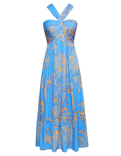 Image of GRACE KARIN Womens Summer Floral Dresses 2026 Boho Maxi Dress Flowy Halter Sundress Casual Vacation Beach Clothes with Pocket
