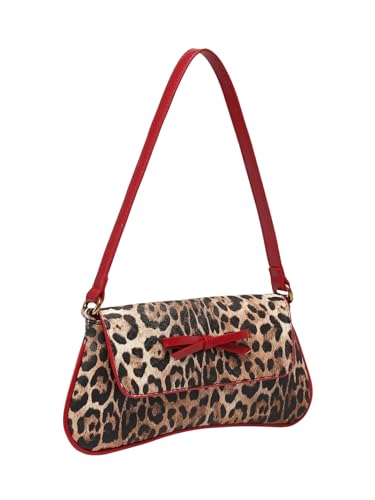 MakeMeChic Women's Cheetah Print Purse Faux Leather Leopard Bow Y2K Flap Shoulder Bag