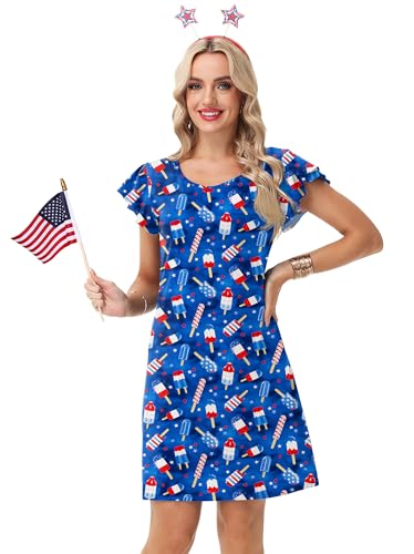 Image of AOBUTE Womens 4th of July Dress American Flag Party Dresses USA Parade Mini Dress