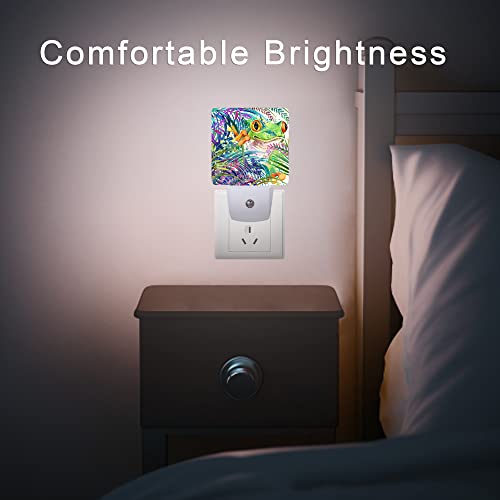 Image of Cute Frog Night Light,Green Tropical Forest Night Lights Plug into Wall for Boys Girls, Led Lights for Stairway /Hallway /Bedroom 0.5W Nightlight Sleep Friendly