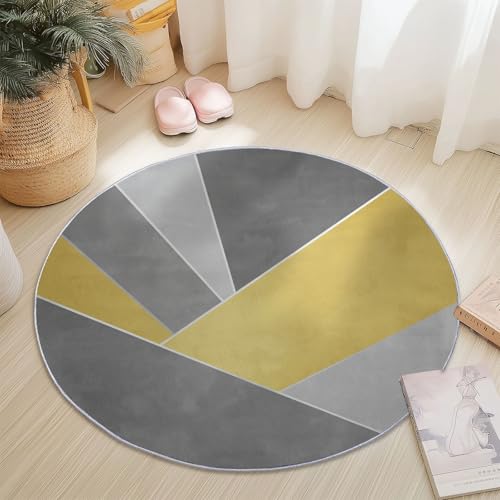 Tapis de salon rond moderne tapis doux imprimé géométrie jaune