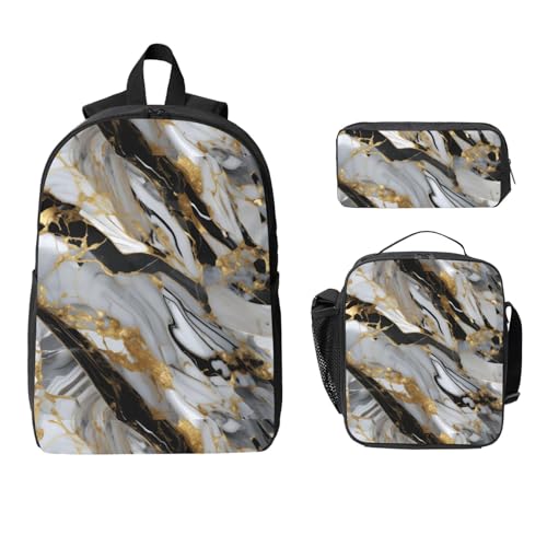 Backpack Set with Lunch Bag & Pencil Case luxury Marble pattern Print Oxford Fabric Portable Useful Bag Set2