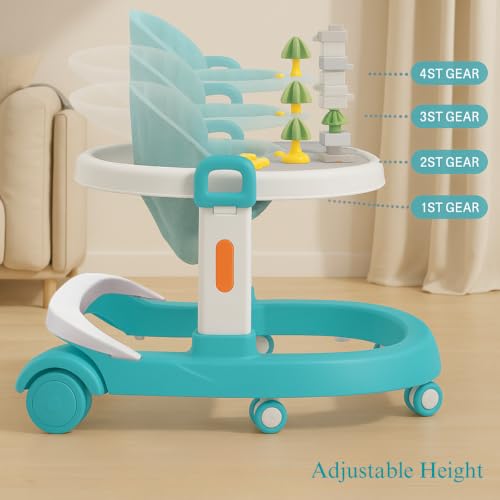 Image of Little Olive Baby Walker for Kids | Adjustable Height Baby Walking Support with Interactive Activity Toy Tray, Comfortable Padded Seat & Smooth Multi-Directional Wheels | Walker for Baby Boys & Girls - Green