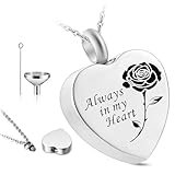 QESSUVNC Ashes Necklace Keepsake Locket, Personalised Urn Necklace for Ashes, Stainless Steel Cremation Jewellery (Rose)
