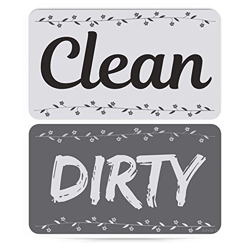 ENVIX Dishwasher Magnet Clean Dirty Sign Double Sided Magnet Flip with Magnetic Plate Kitchen Dish Washer Reversible Indicator Farmhouse White Grey