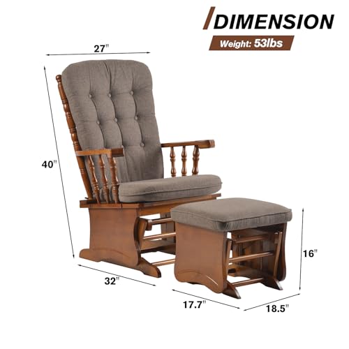 Image of Rocking Chair with Footstool A Nursing Rocking Chair with an Antique Brown rubberwood Frame, Rocking Chair Sets for Nursing, Relaxing, Living Room,