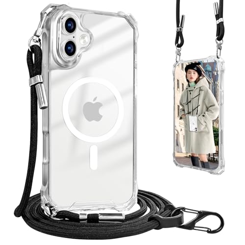 UnnFiko For iPhone 16 Plus �P�[�X �N���A �X�}�z�P�[�X �V�����_�[ MagSafe�Ή��}�O�l�b�g���X�}�z�P�[�X �A�C�t�H�� 16 Plus �J�o�[ �ׂ����[�v ���^ �y�� TPU �g�уP�[�X �R�t�� �l�b�N�X�g���b�v �΂߂��� 